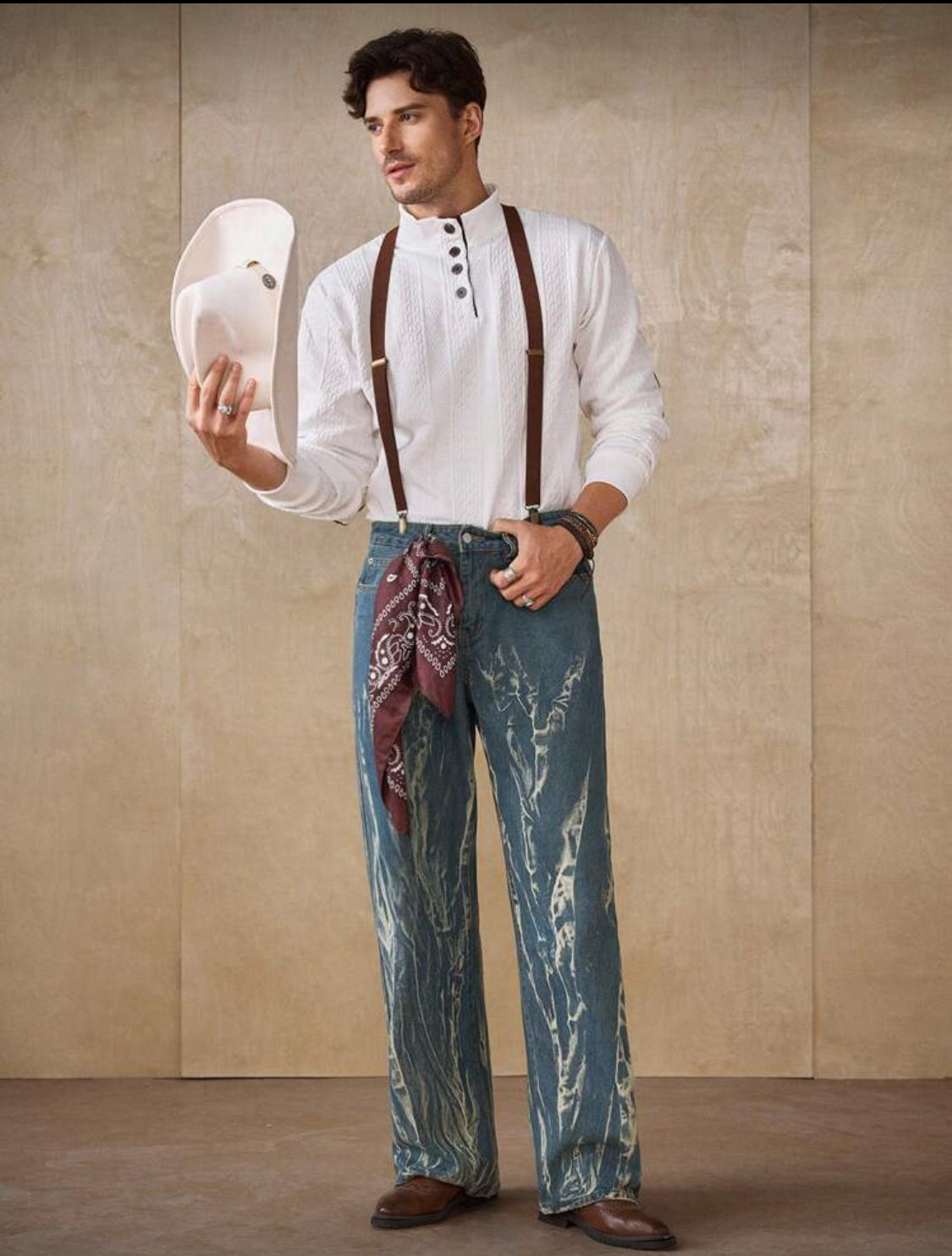 RivetRise Jeans rectos para hombres con lavado desgastado azul-verde, estilo casual de calle, primavera/verano