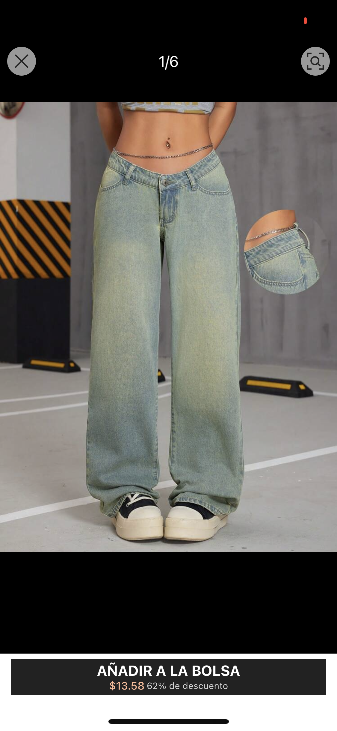 SHEIN ICON Jeans de mujer con cinturón vintage lavado en V