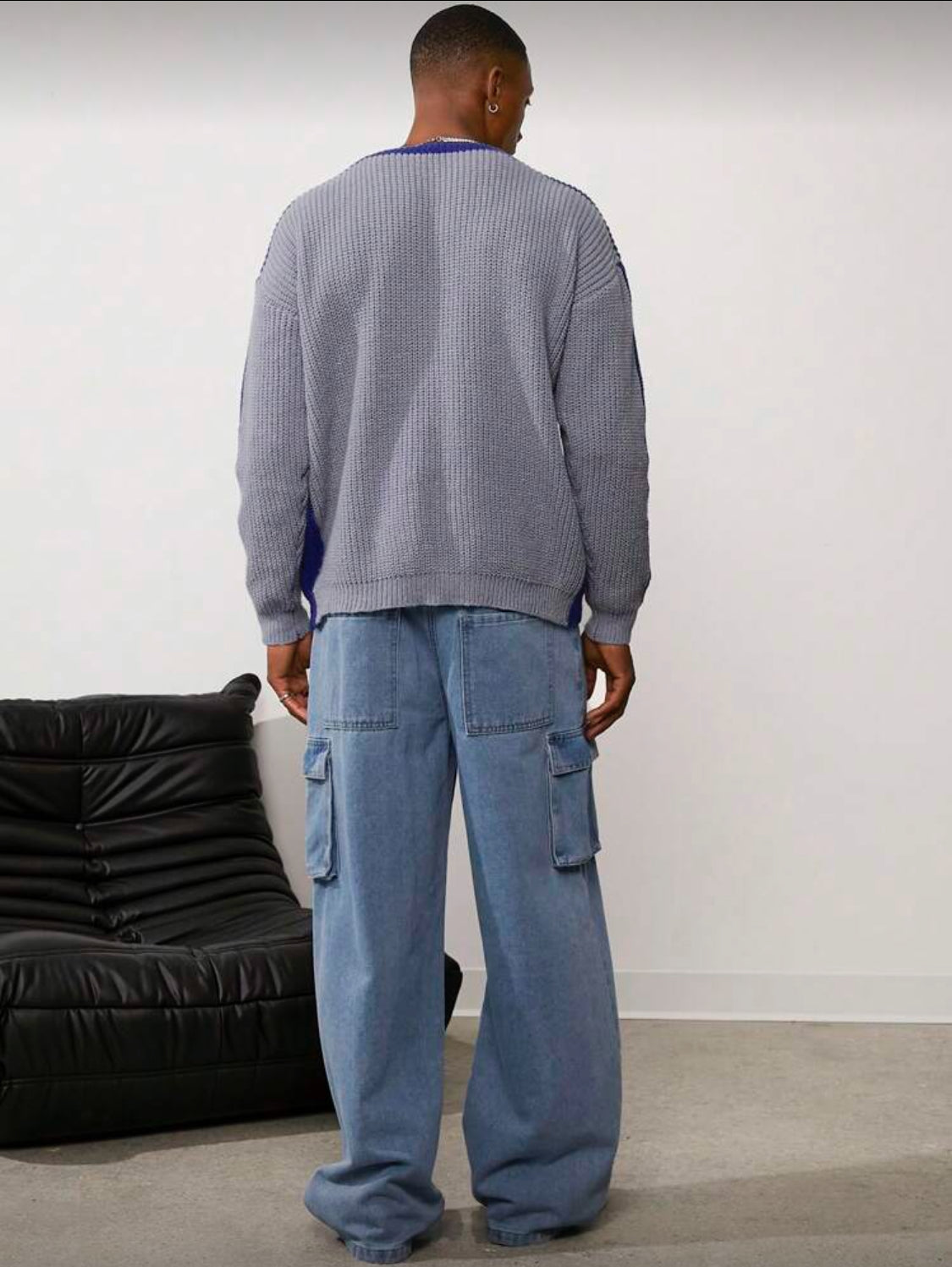 Forever 21 Pantalón vaquero cargo holgado para hombres en índigo claro