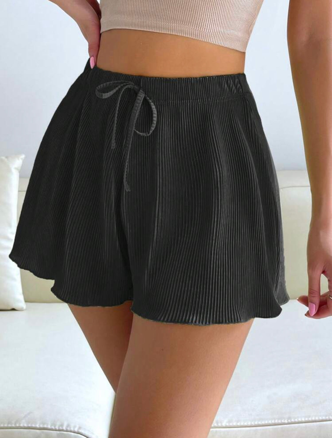 SHEIN EZwear Pantalones Cortos Anchos Y Holgados Con Lazo De Verano En La Parte Delantera