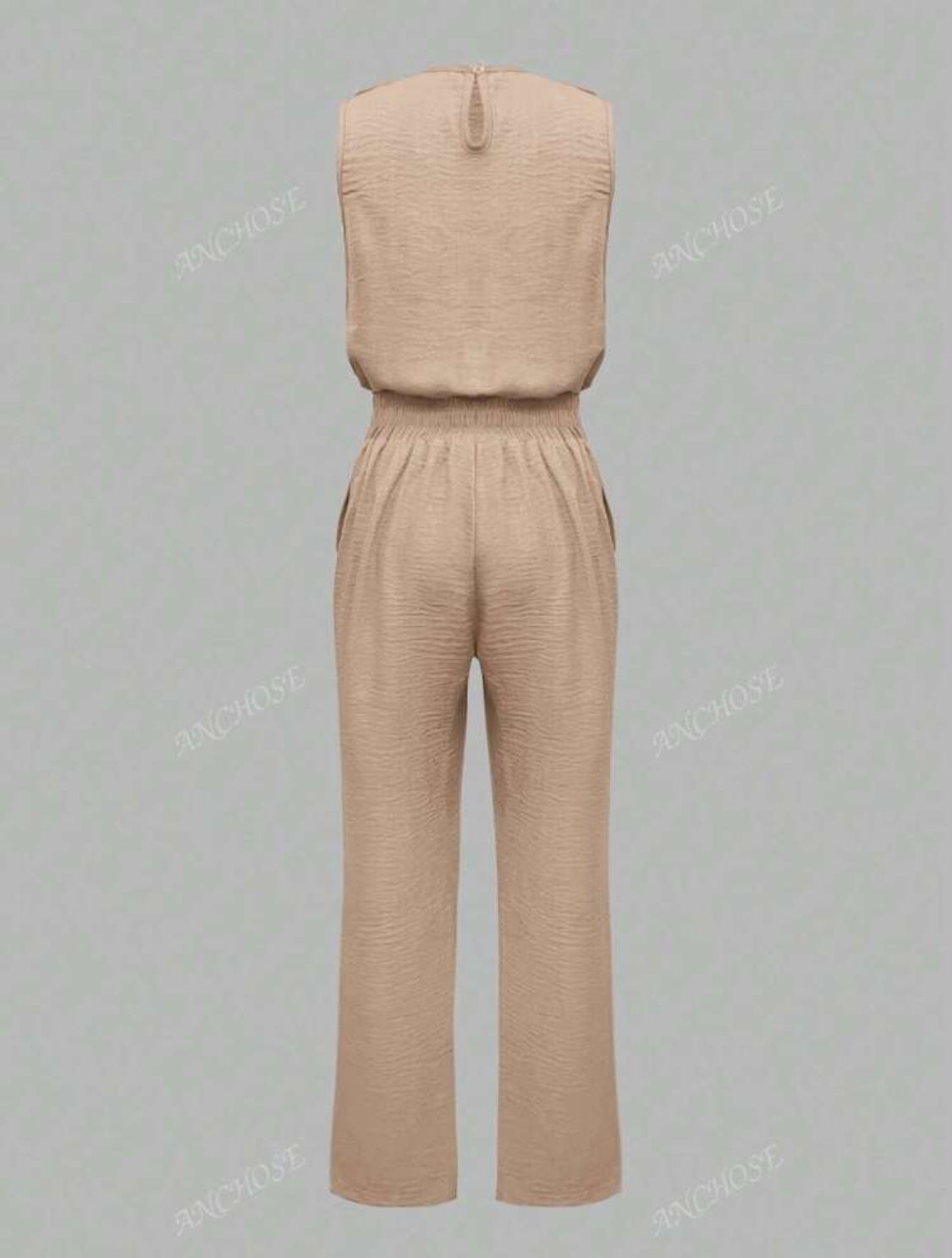 Set de 2 piezas para mujer con chaleco sin mangas casual y pantalones largos con bolsillos en diagonal y detalles de botones, elegante