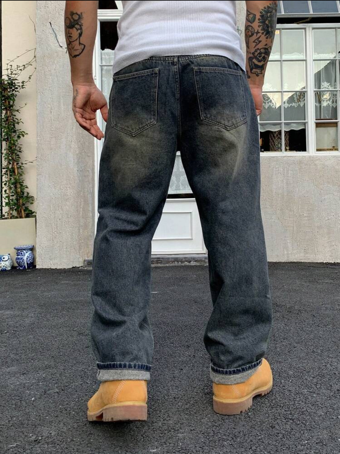 DAZY Pantalones vaqueros rectos informales para hombre con presillas para cinturón y bolsillos, unicolor, otoño