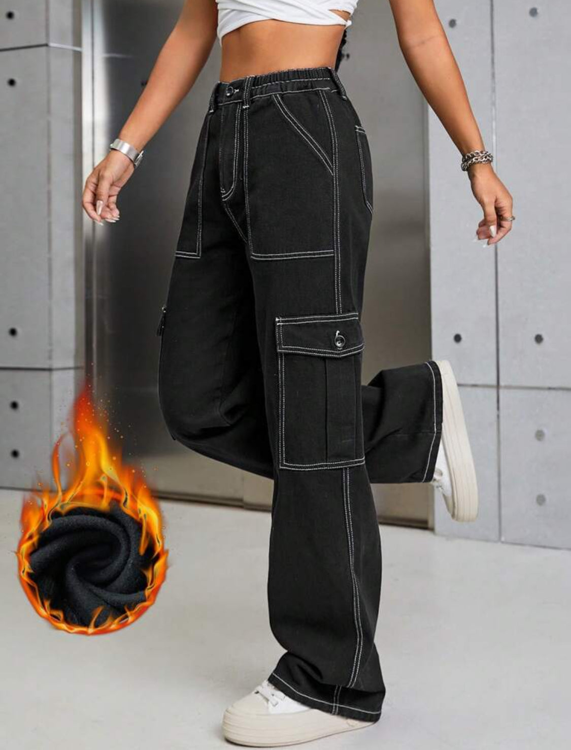 SHEIN ICON Pantalones largos de mezclilla casuales, a la moda y adecuados para el uso diario