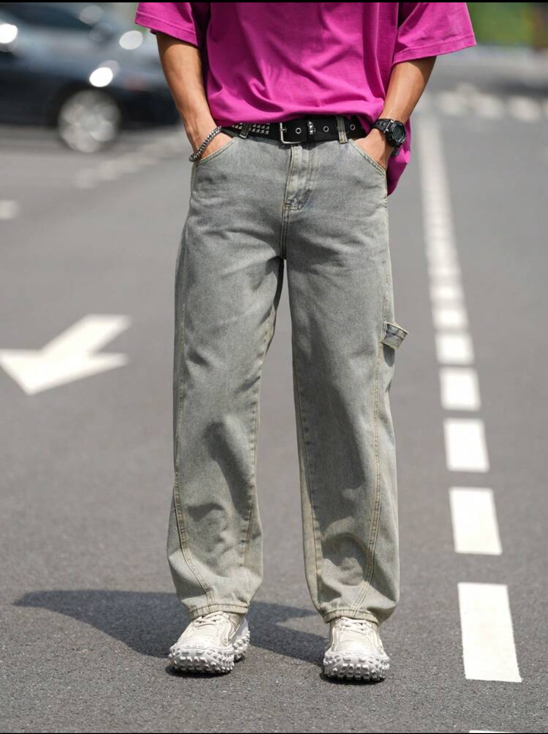Manfinity Hypemode Pantalones vaqueros rectos informales de unicolor con bolsillos para hombres