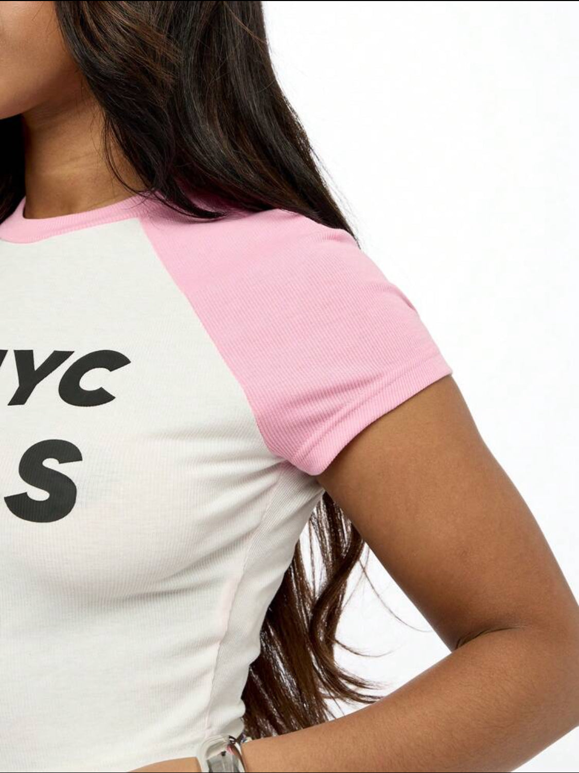 SUMWON WOMEN Camiseta retro de bebé "I Love NYC" Parte superior corta estilo raglán de moda Y2K Declaración de moda informal Estilo callejero de verano Parte superior para festival y fiesta