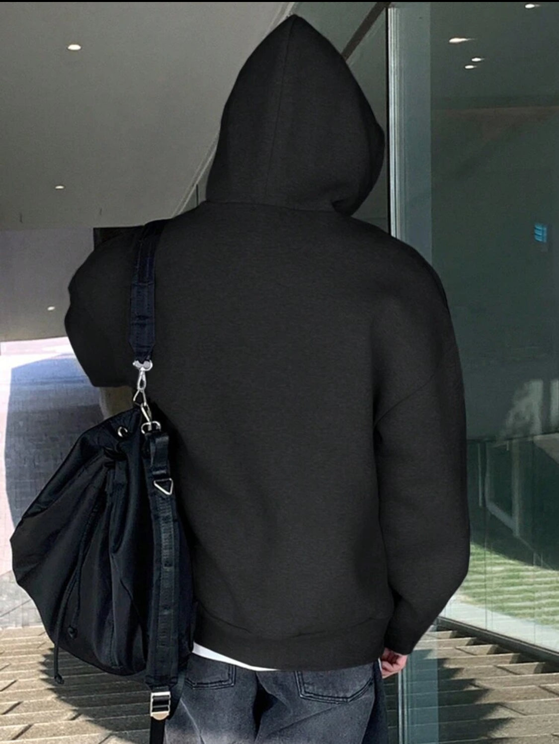 DAZY Sudadera casual holgada de hombre con manga larga, hombros caídos, bolsillo canguro y unicolor, otoño