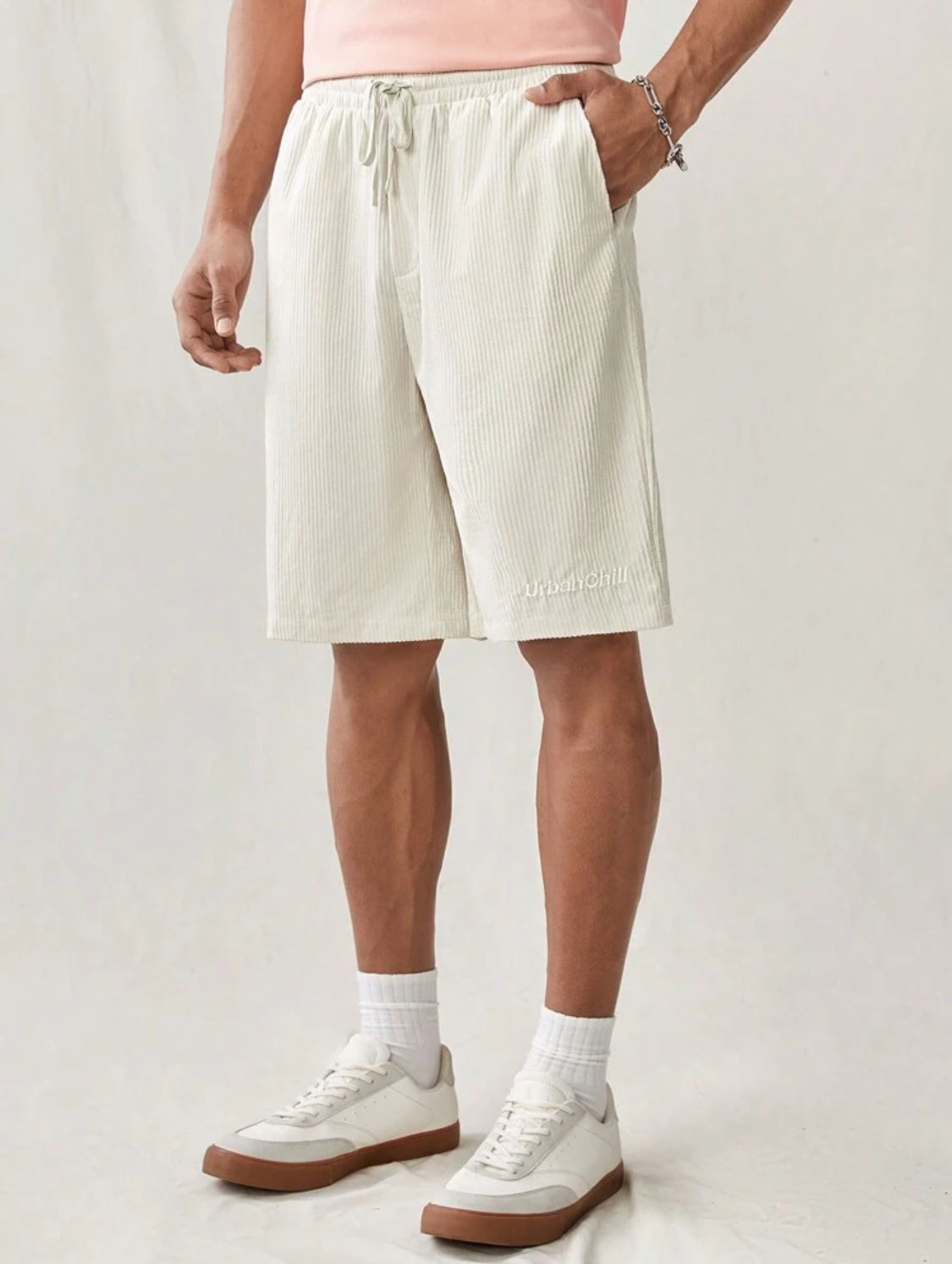 Manfinity UrbanChill Bermudas informales y tejidas de pierna ancha para hombre con banda de cintura y bolsillos