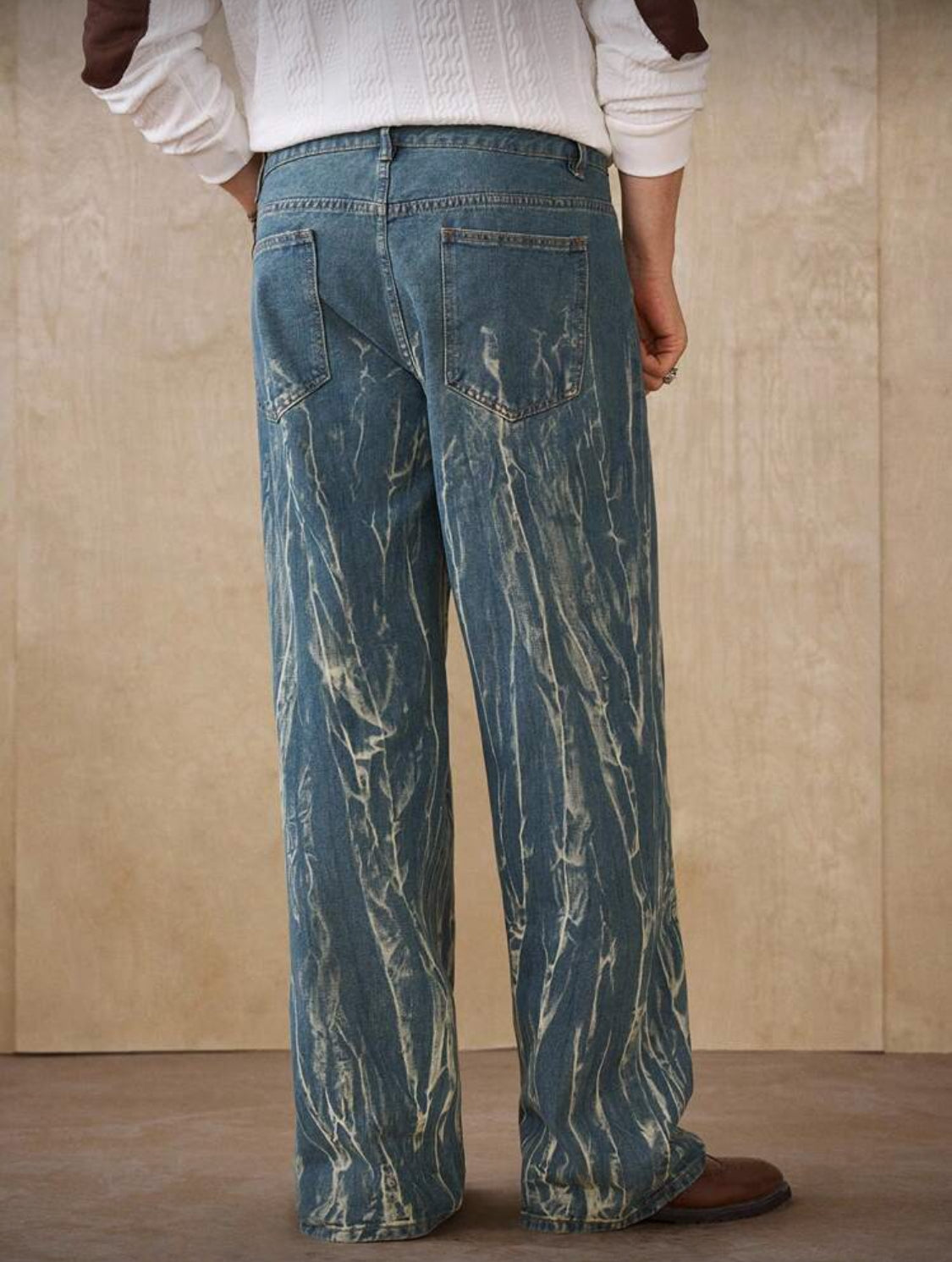RivetRise Jeans rectos para hombres con lavado desgastado azul-verde, estilo casual de calle, primavera/verano