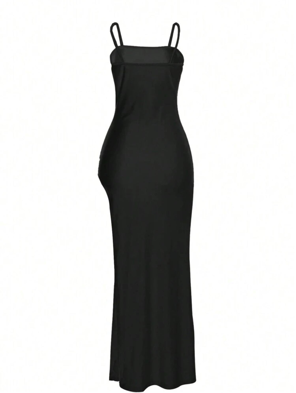 INAWLY Vestido de mujer con pliegues y abertura lateral con tirantes finos y de unicolor