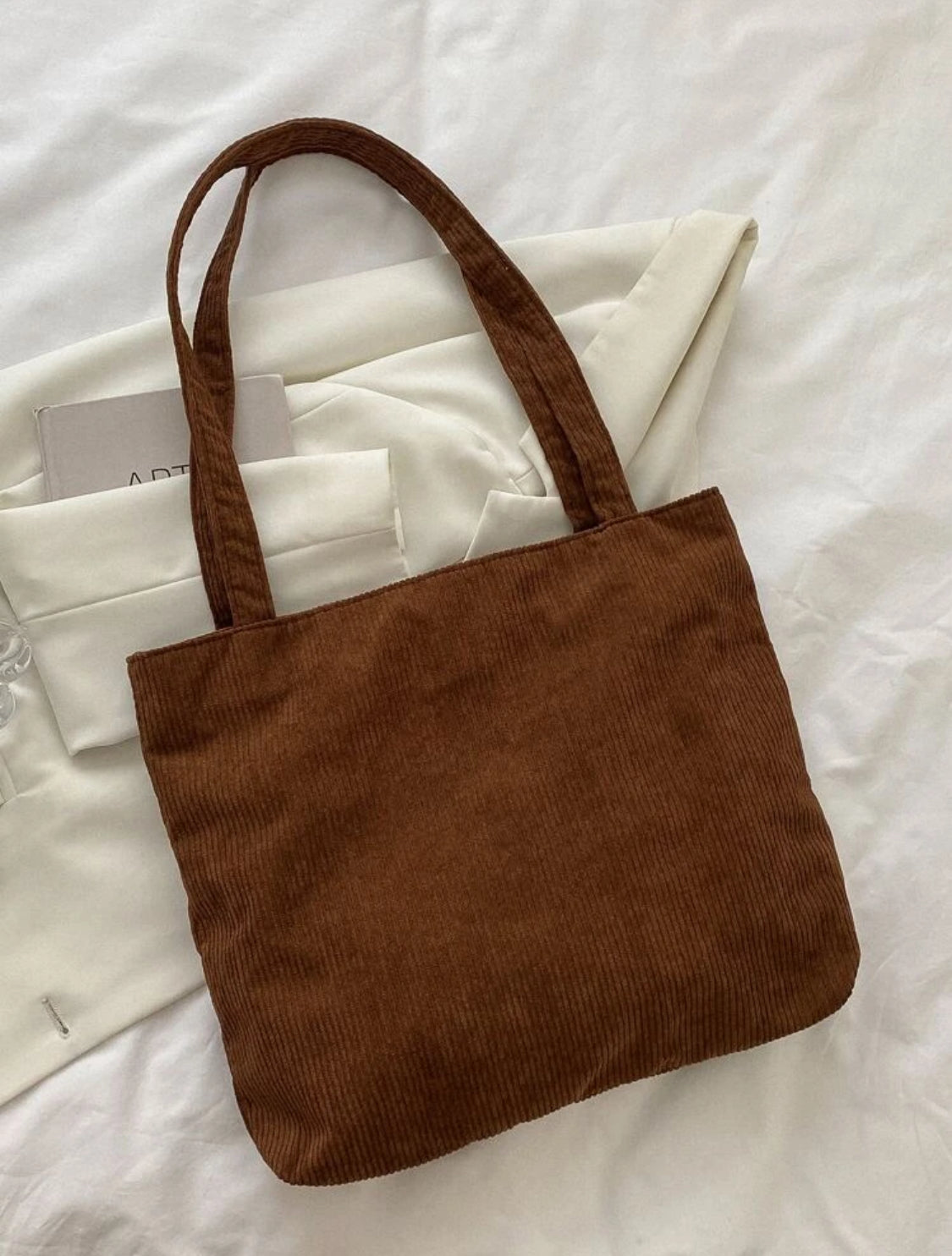 1 pieza Bolso de hombro de unicolor con detalle de pana