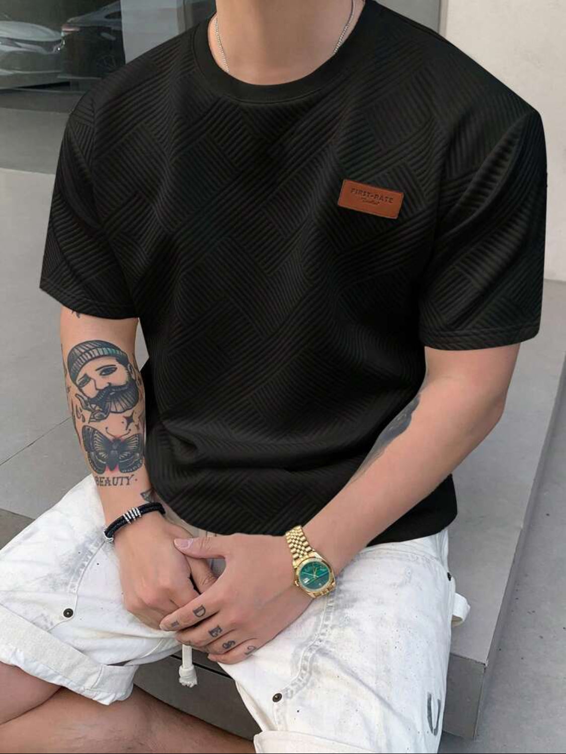 DAZY Camiseta casual de manga corta con cuello redondo para hombre, estampado de letras de verano