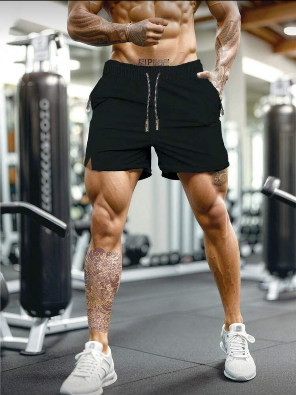Hombres Shorts de cintura con cordón con bolsillo con cremallera