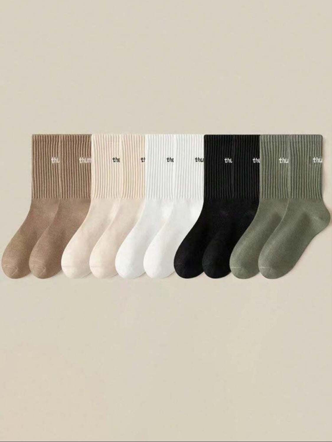 Pares / Set Calcetines A Media Pantorrilla Para Hombre De Color Sólido Con Detalles De Letras Y Talón