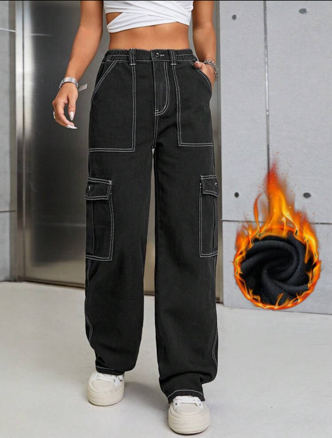 SHEIN ICON Pantalones largos de mezclilla casuales, a la moda y adecuados para el uso diario