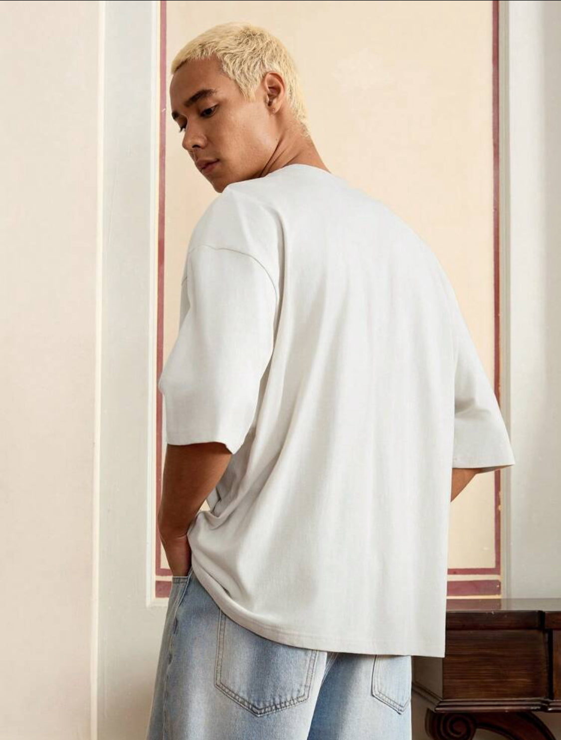 SWAVVY Camiseta hombre con gráfico de letras hombro caído