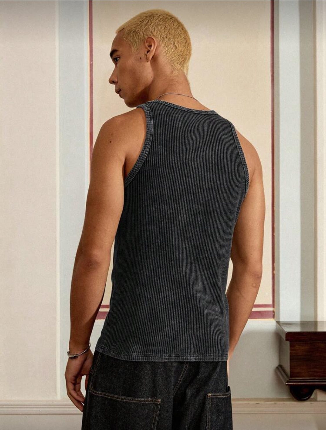 SWAVVY Camiseta sin mangas de cuello redondo de algodón negro salpicado ligera y informal para hombre, verano