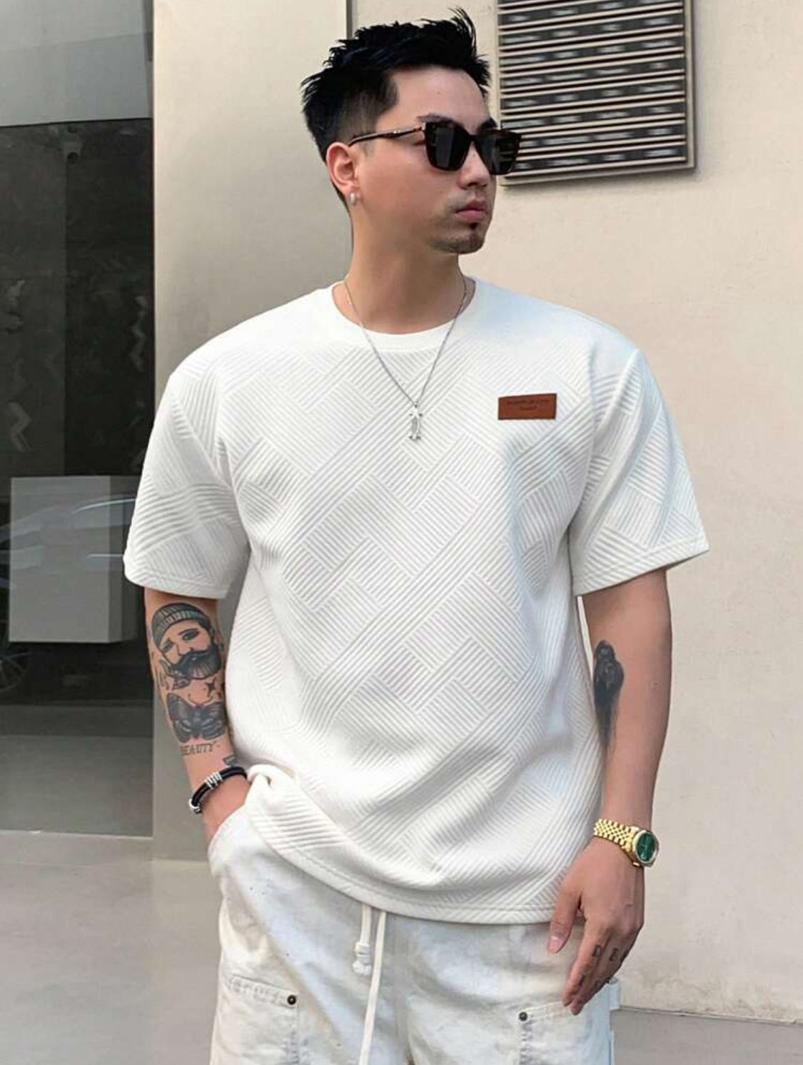 Remera Oversize DAZY Camiseta casual de manga corta con parche de letra para hombre en verano