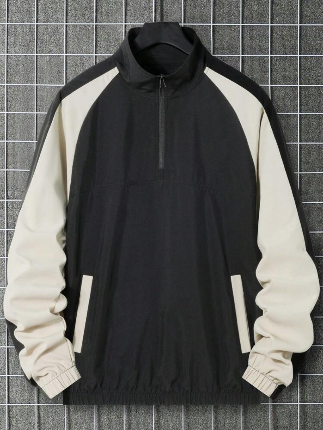 Manfinity EMRG Chaqueta de hombre con cuello alto, manga raglán y cremallera frontal, de corte holgado. Chaqueta ligera de béisbol de bloque de color de manga larga para salir con amigos, regalo para amigos, esposo o novio