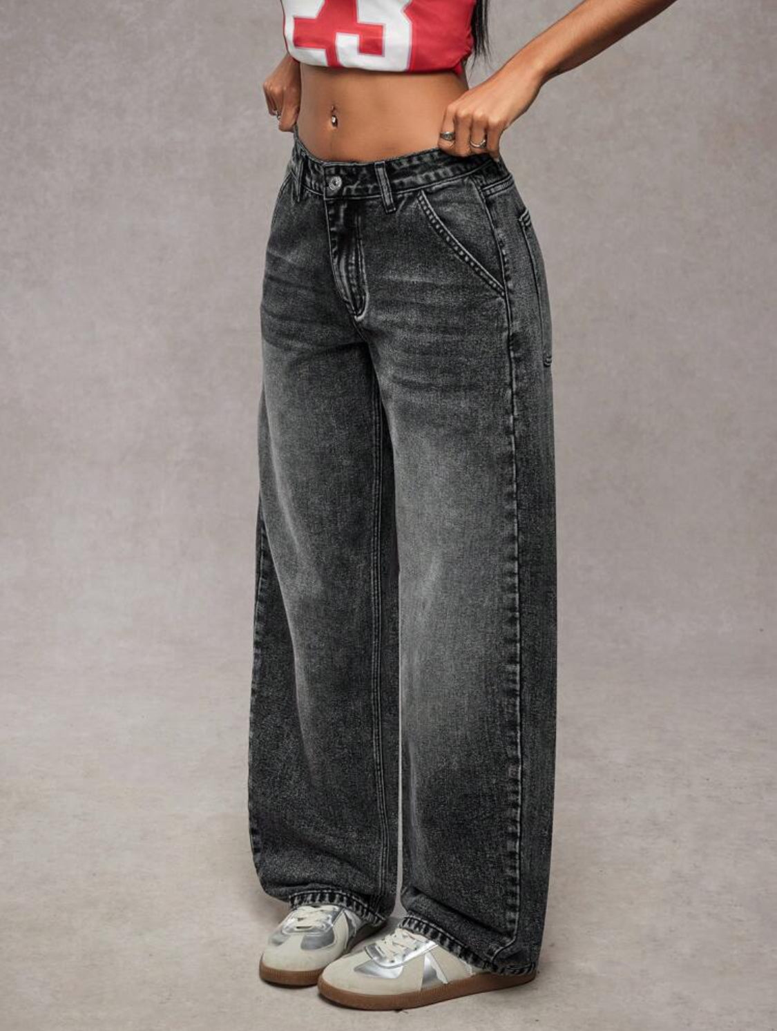 SHEIN ICON Jeans rectos lavados de talle bajo, sencillos y de moda, adecuados para el verano
