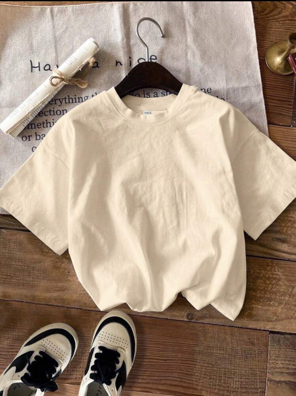 Remera Oversize SHEIN Attitoon Camiseta holgada de manga corta cuello redondo, estampado de árbol de palma casual y sencillo para mujer, mezcla de algodón, verano