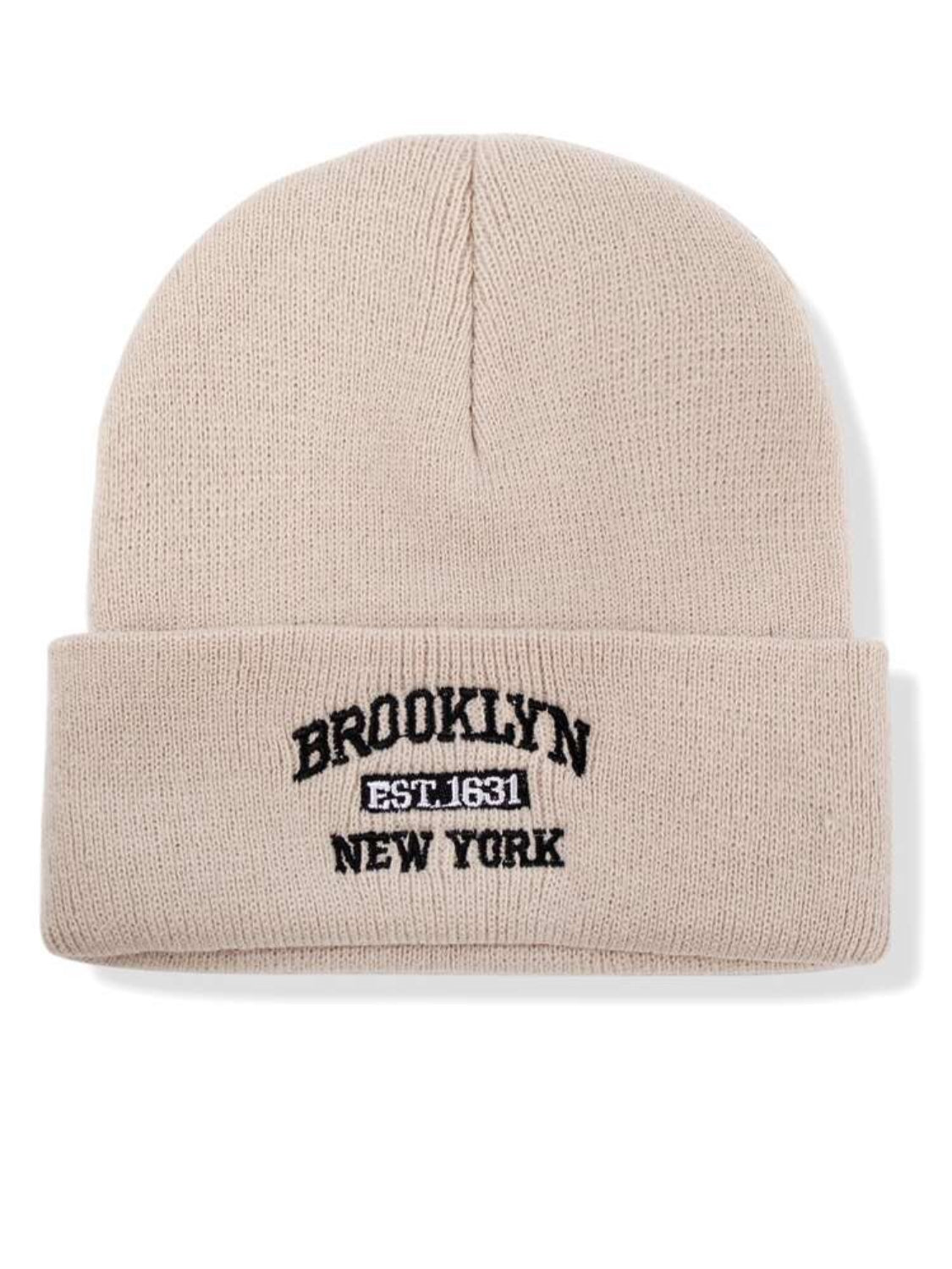 SHEIN X Lucía Bellido 1 pieza Gorro de punto con detalles estampados a la moda para mujer para invierno y otoño