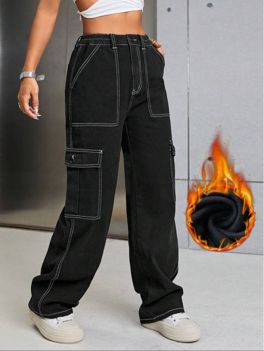 SHEIN ICON Pantalones largos de mezclilla casuales, a la moda y adecuados para el uso diario