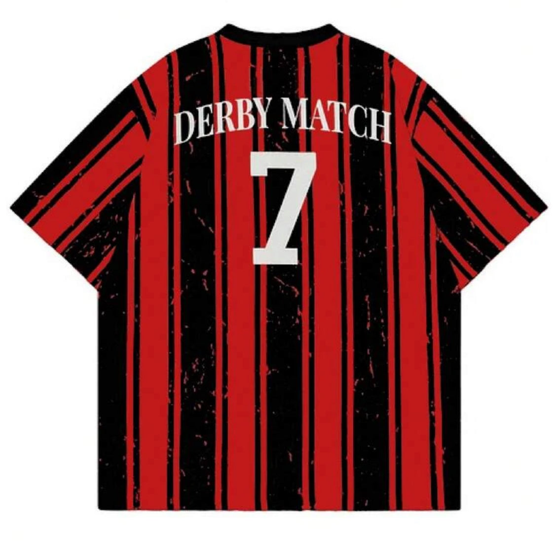 Ropa deportiva para hombres, Serie Milán Camiseta deportiva de contraste de color rojo y negro, Camiseta de manga corta a rayas rojas y negras, Parte superior suelta de estilo de cultura futbolística, Serie CANADIAN PROJECT COLLECTION