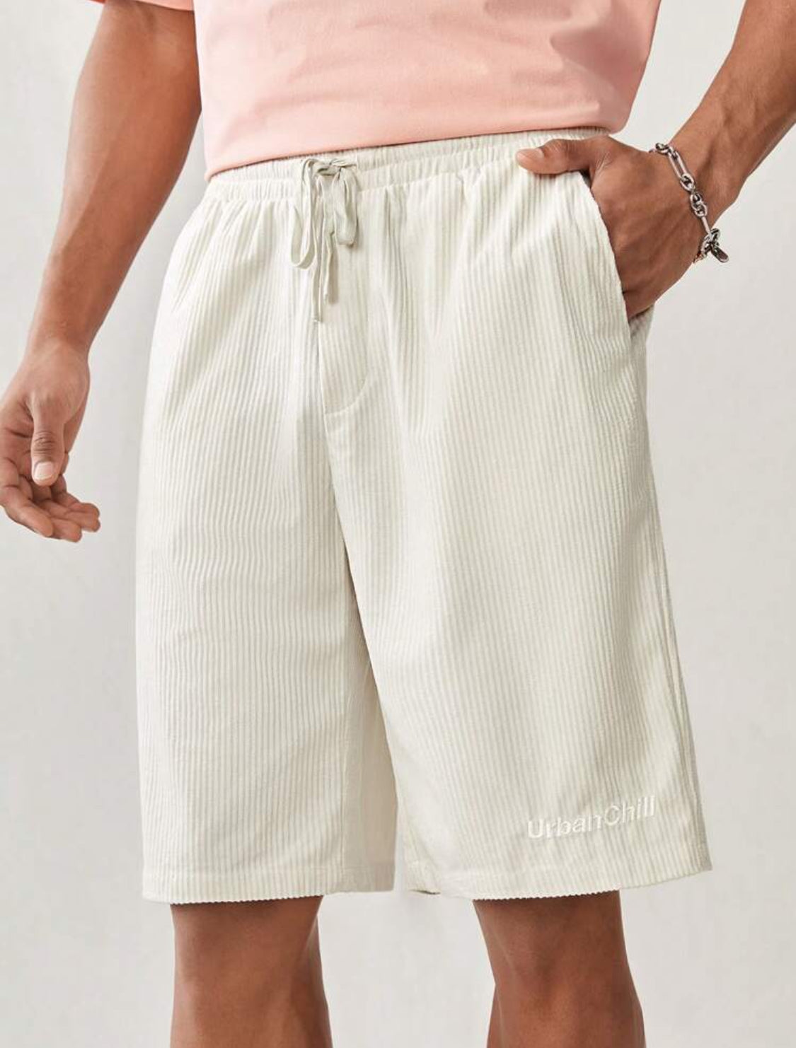 Manfinity UrbanChill Bermudas informales y tejidas de pierna ancha para hombre con banda de cintura y bolsillos