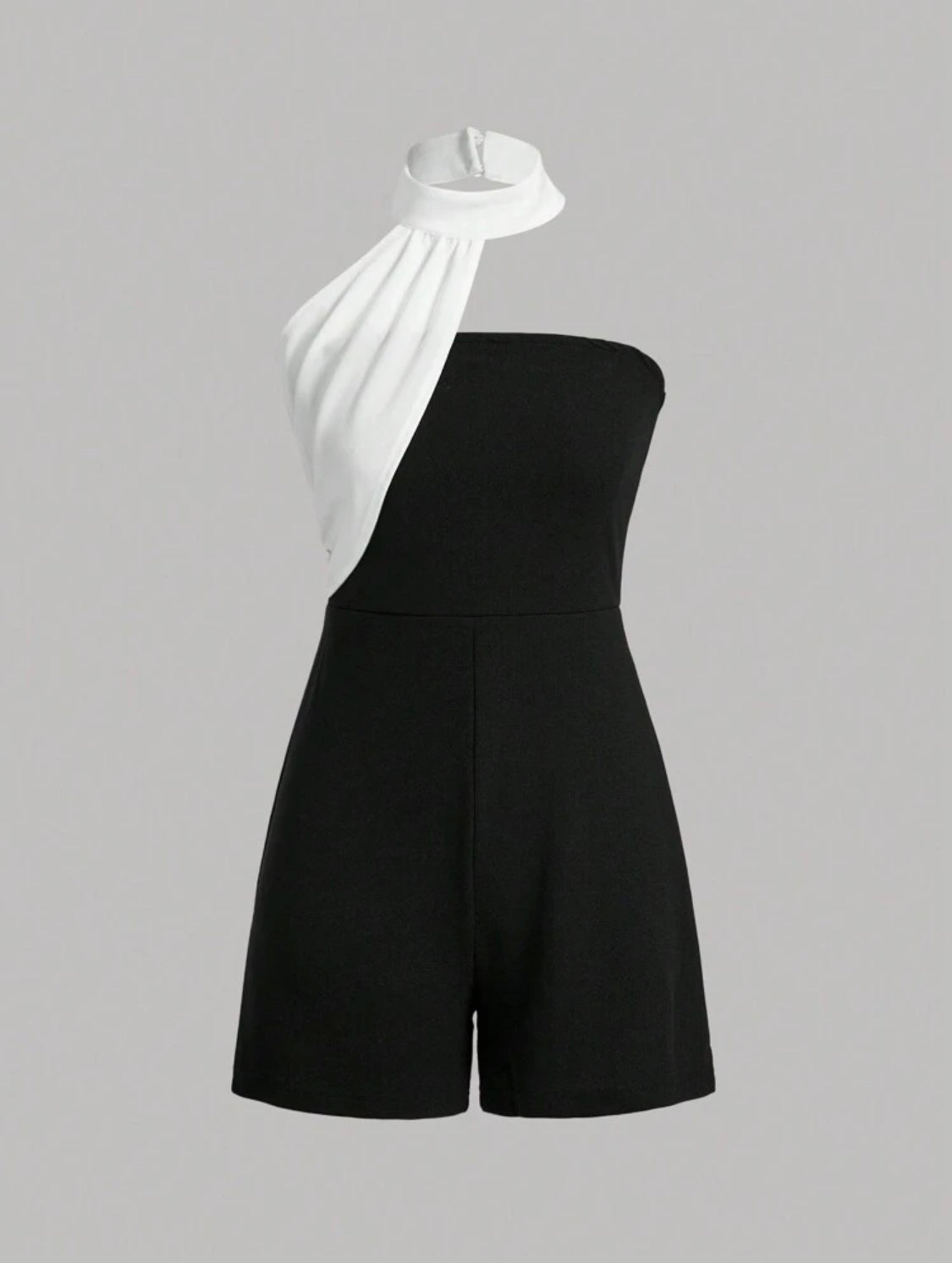 SHEIN Privé Monos ajustados de verano para mujeres con diseño elegante de color contrastante y cintura con halter ajustable