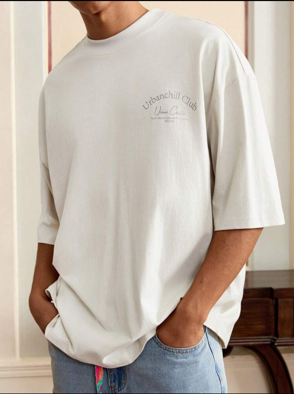 SWAVVY Camiseta hombre con gráfico de letras hombro caído