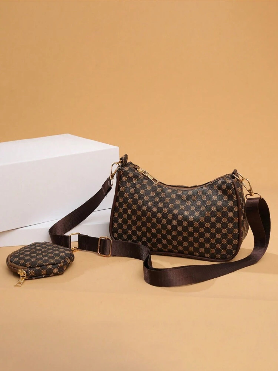 Mini bolso cuadrado con patrón geométrico y monedero con patrón retro, clásico bolso cruzado para mujer con monedero colgante, bolso de mujer con bolsillo para monedas
