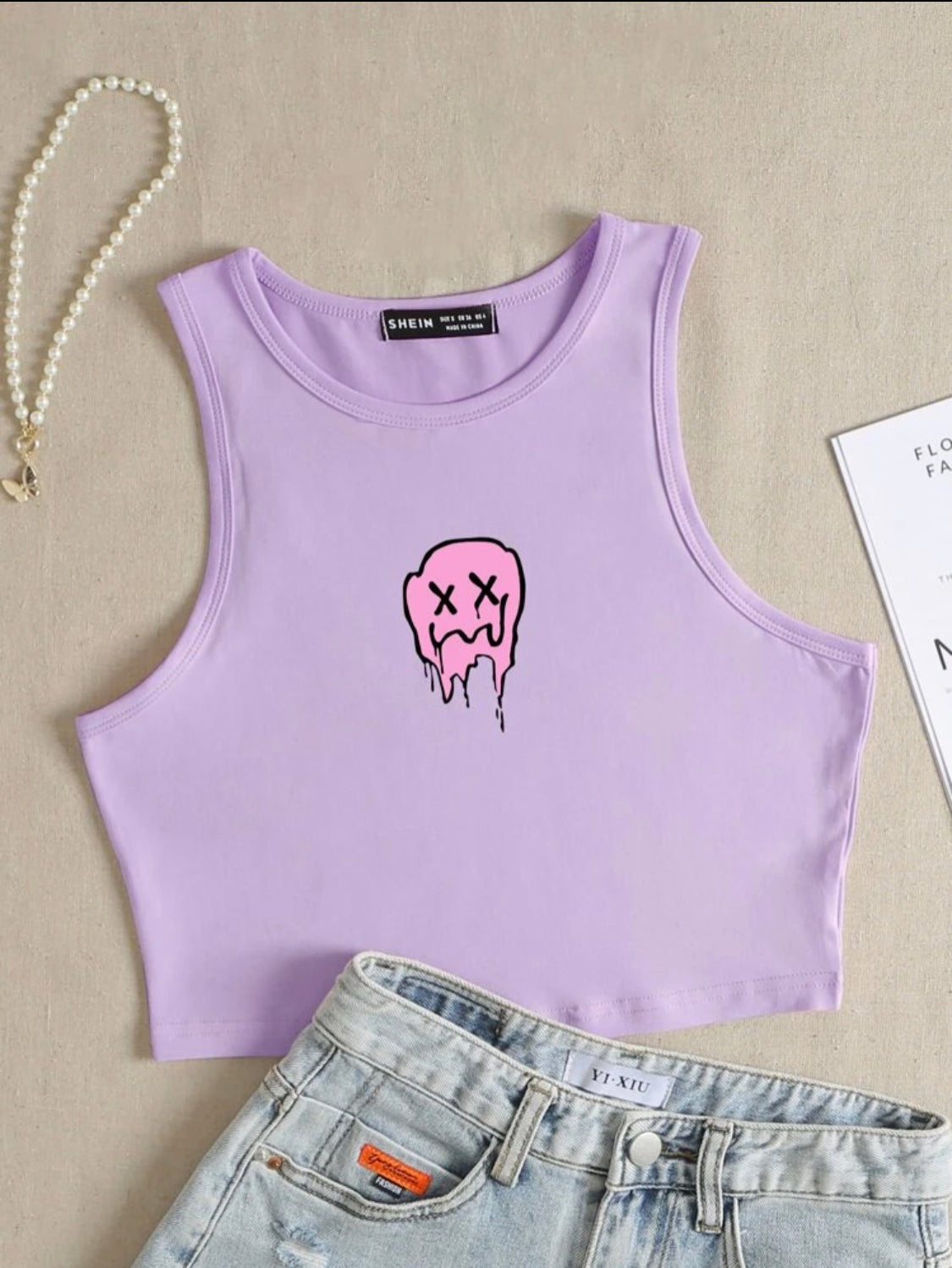 SHEIN EZwear Top tank corto con estampado de dibujos animados