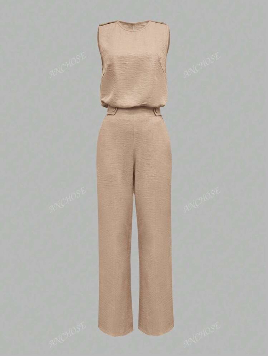 Set de 2 piezas para mujer con chaleco sin mangas casual y pantalones largos con bolsillos en diagonal y detalles de botones, elegante