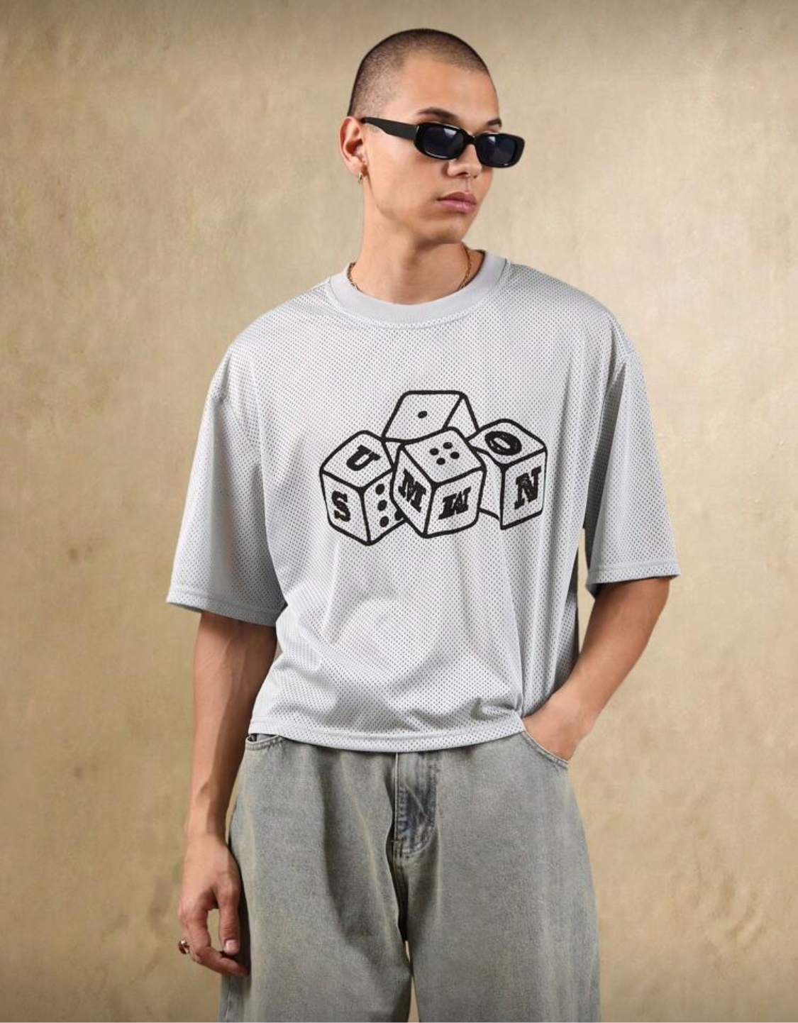 SUMWON Camiseta deportiva de malla oversize con estampado de juego de dados, jersey de baloncesto de uso urbano y casual para festivales de verano