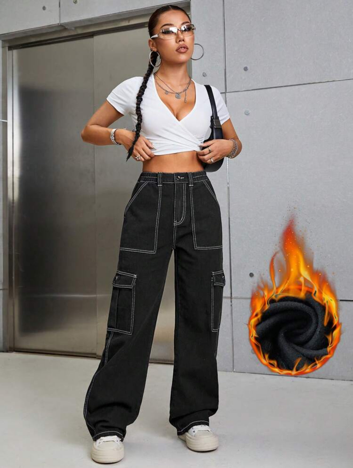 SHEIN ICON Pantalones largos de mezclilla casuales, a la moda y adecuados para el uso diario
