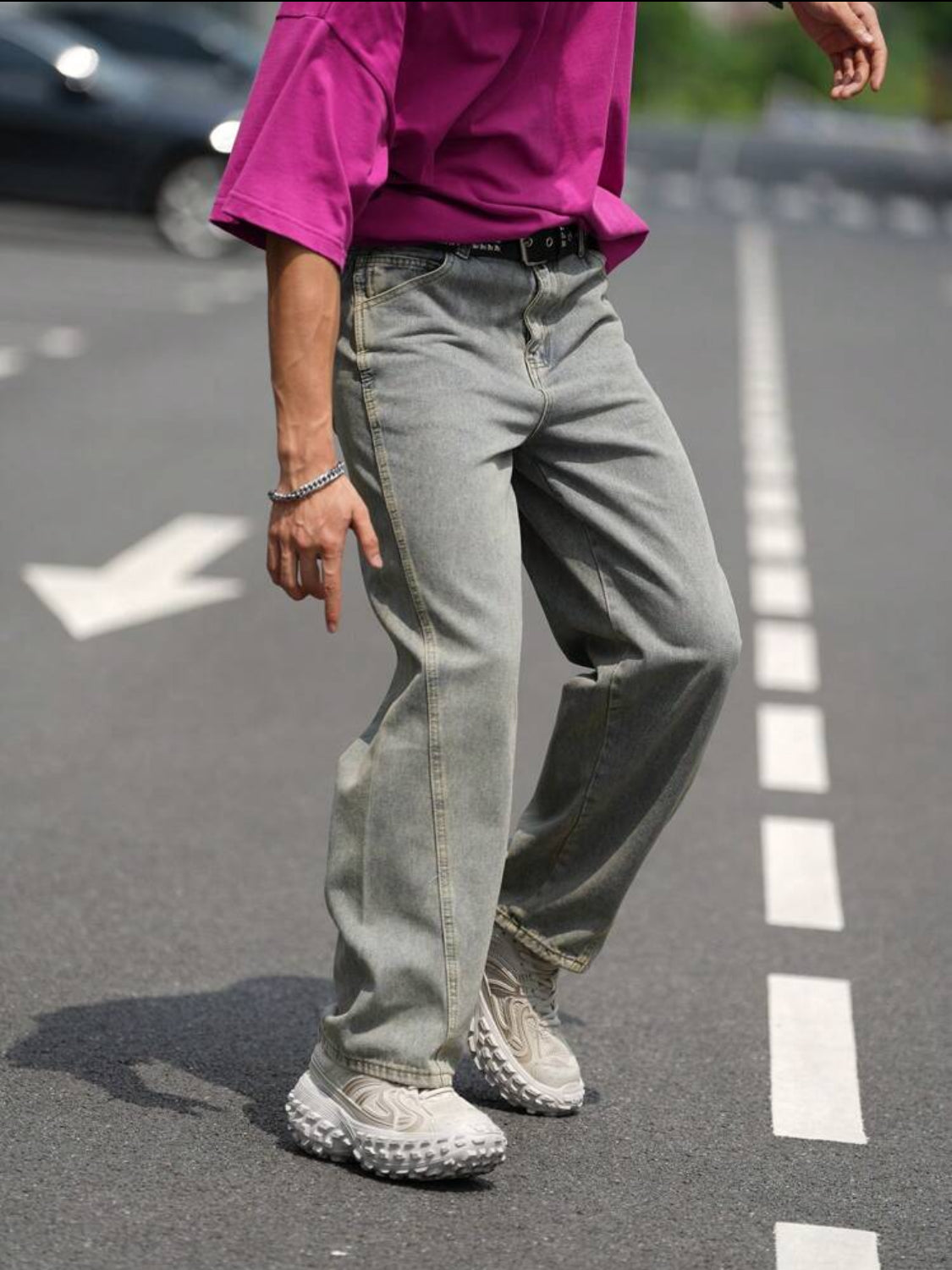 Manfinity Hypemode Pantalones vaqueros rectos informales de unicolor con bolsillos para hombres