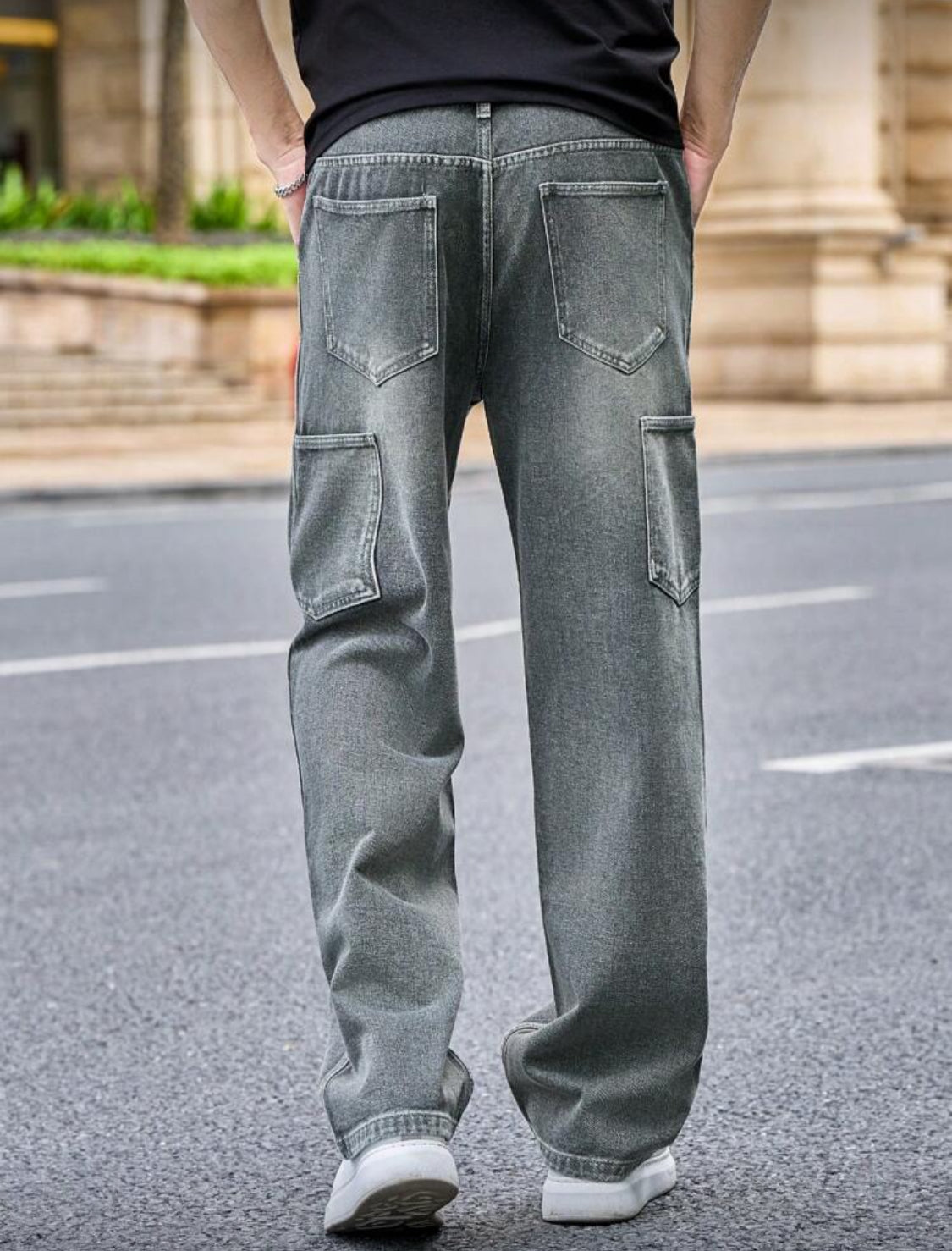 Manfinity Homme Jeans casuales rectos y holgados con bolsillos para hombre, moda urbana