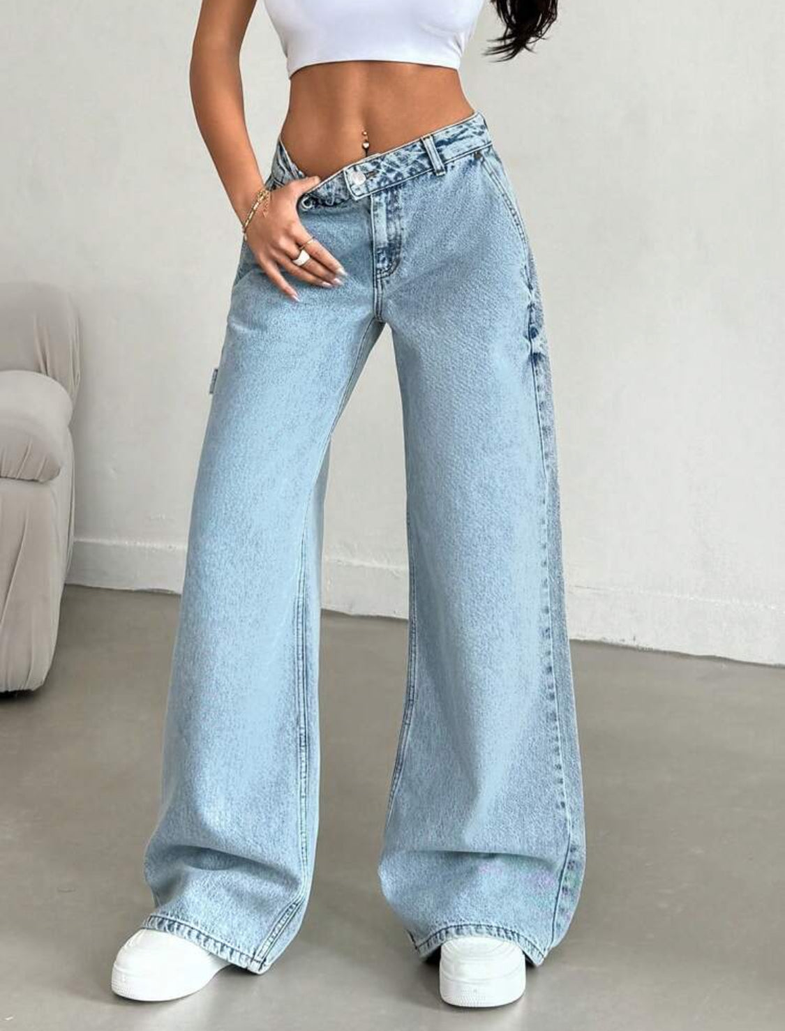 Pantalón de cintura baja y de pierna ancha con estilo Y2K