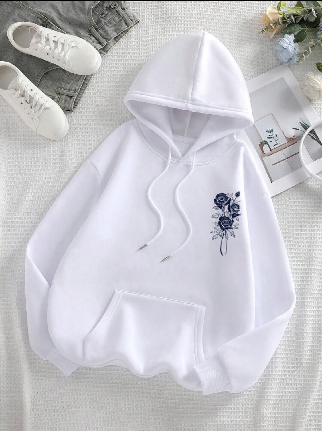 INAWLY Sudadera casual con capucha impresa con rosa y letra EL FRAGANCIA DE LAS ROSAS SE DESBORDA, Blusas de manga larga
