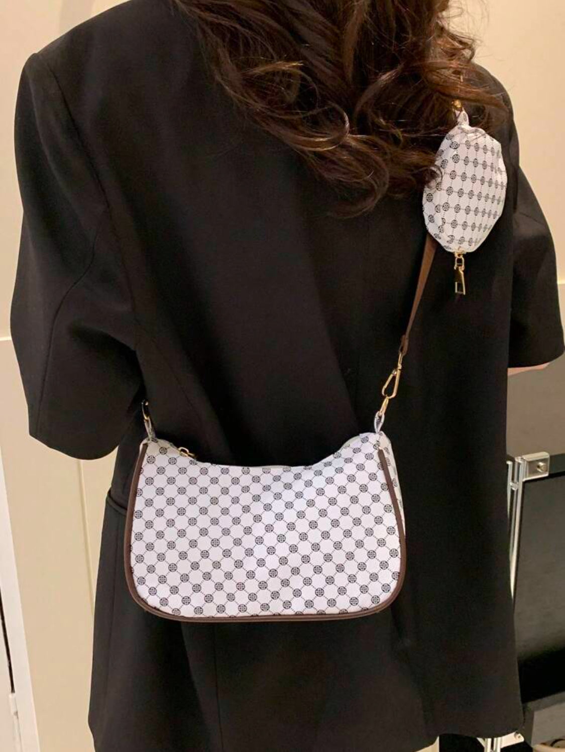 Bolso Hobo Con Estampado Geométrico Con Cremallera Y Monedero, Bolso De Mujer Con Bolso De Diez Centavos