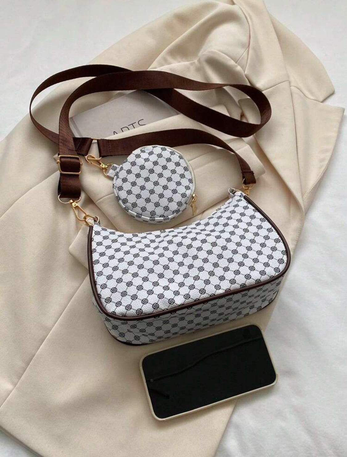 Bolso Hobo Con Estampado Geométrico Con Cremallera Y Monedero, Bolso De Mujer Con Bolso De Diez Centavos