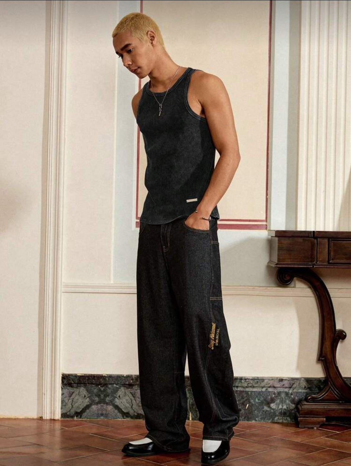 SWAVVY Camiseta sin mangas de cuello redondo de algodón negro salpicado ligera y informal para hombre, verano