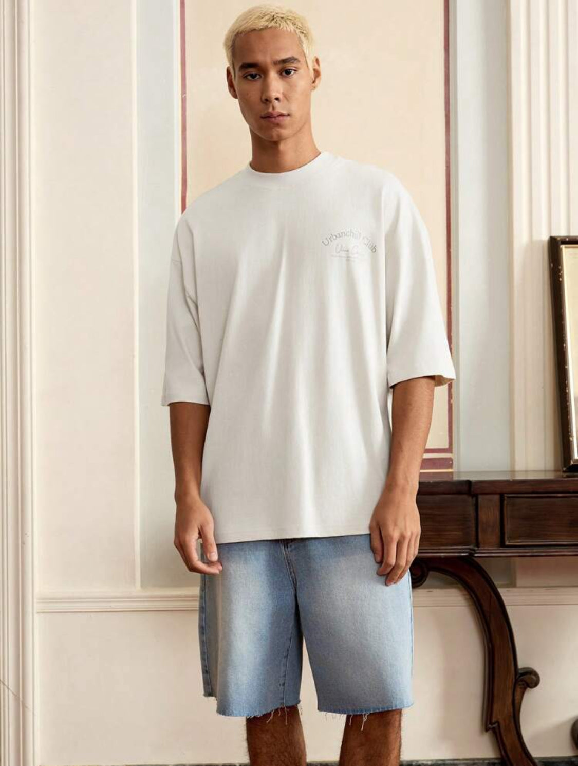 SWAVVY Camiseta hombre con gráfico de letras hombro caído