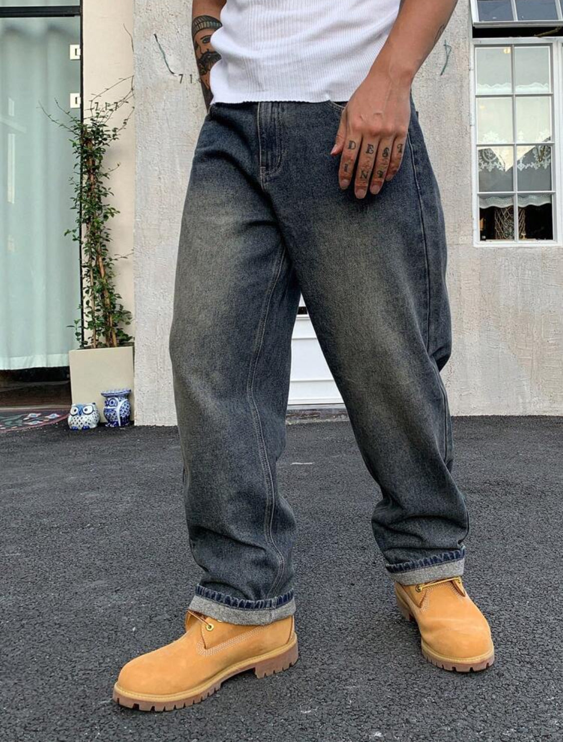 DAZY Pantalones vaqueros rectos informales para hombre con presillas para cinturón y bolsillos, unicolor, otoño