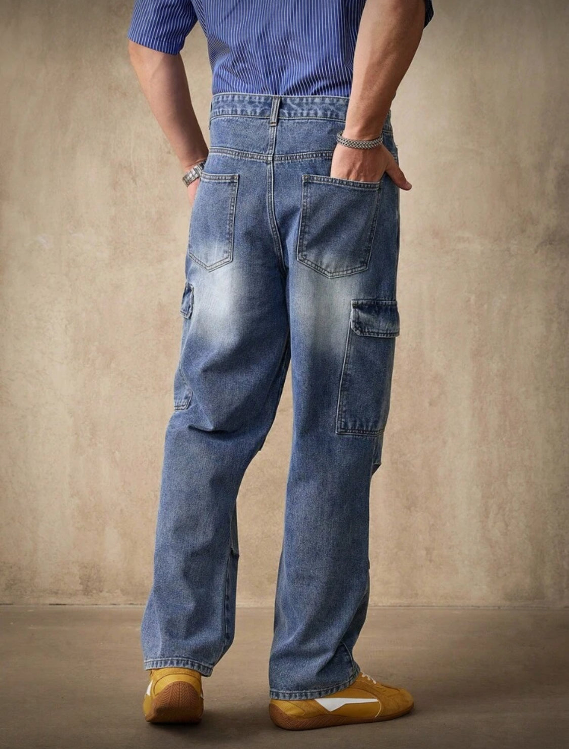RivetRise Pantalones vaqueros de carga de mezclilla lavados informales para hombres