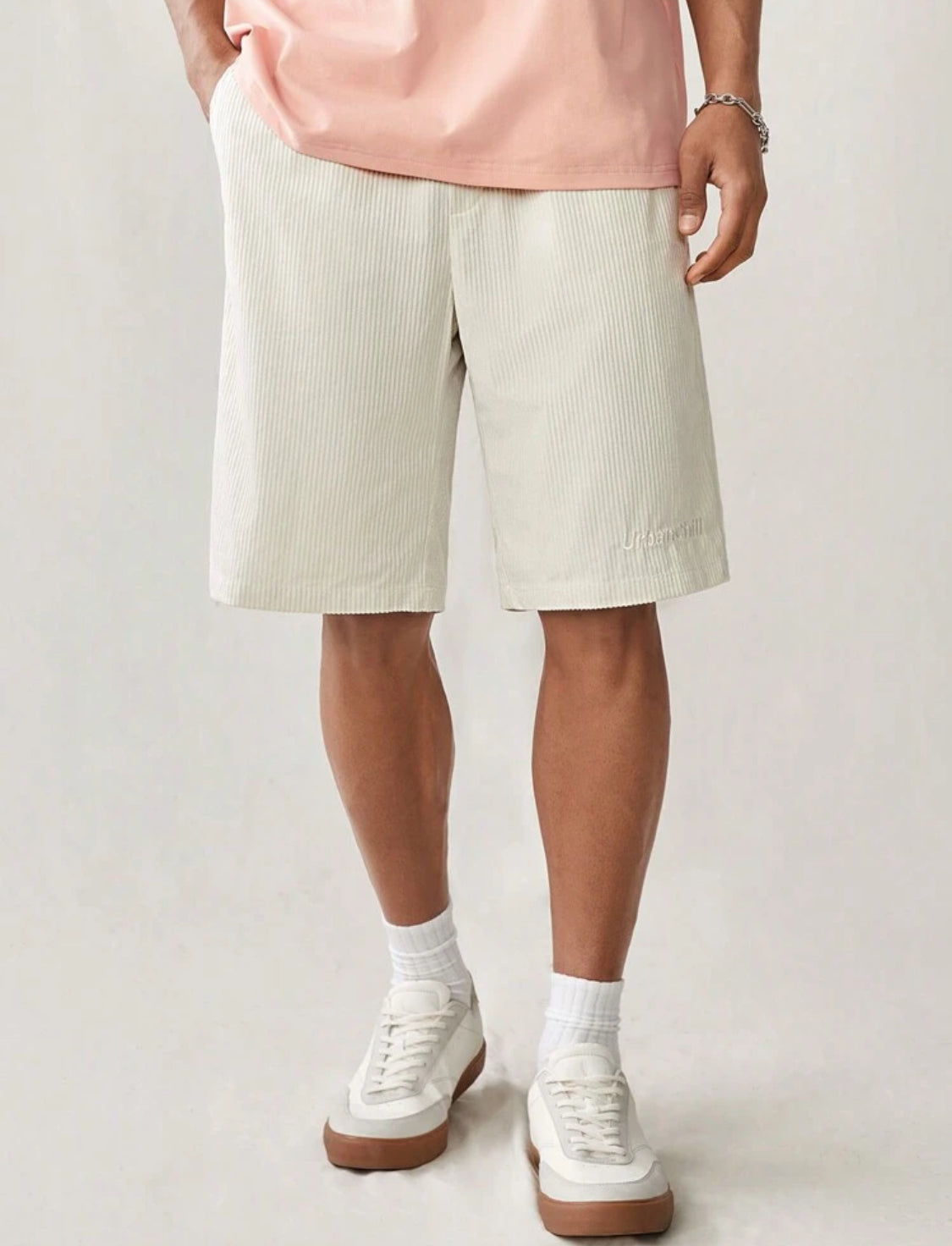 Manfinity UrbanChill Bermudas informales y tejidas de pierna ancha para hombre con banda de cintura y bolsillos