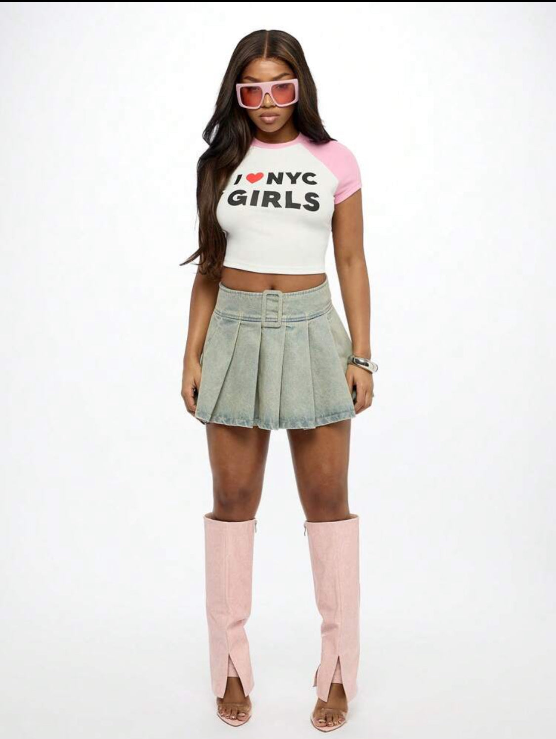 SUMWON WOMEN Camiseta retro de bebé "I Love NYC" Parte superior corta estilo raglán de moda Y2K Declaración de moda informal Estilo callejero de verano Parte superior para festival y fiesta