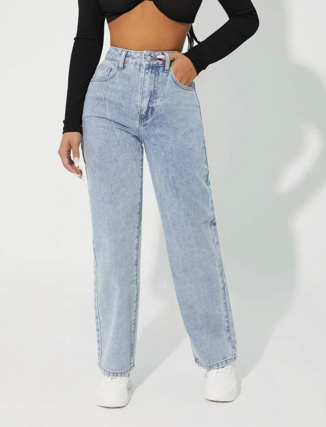 SHEIN PETITE Jeans de pierna recta de talle alto