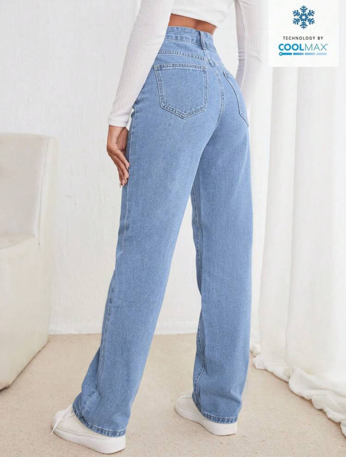 SHEIN Frenchy Pantalones de mezclilla rectos informales con presillas y cinturón, moda versátil y