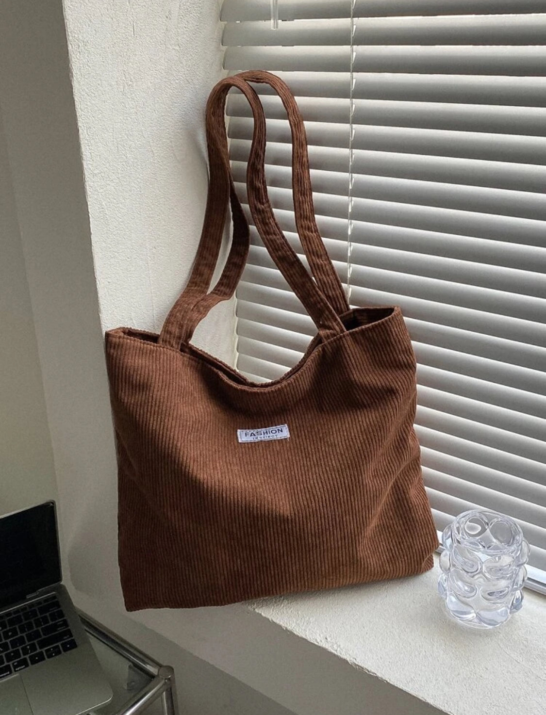 1 pieza Bolso de hombro de unicolor con detalle de pana